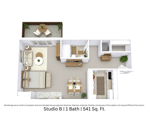 Floor plan for studio, 1 bath, 541 sqft